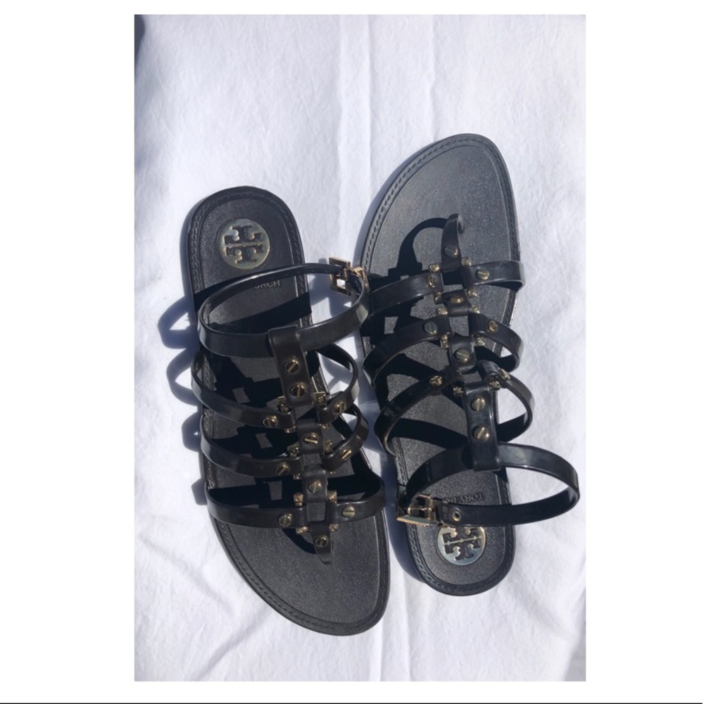Tory Burch dark brown jelly gladiators